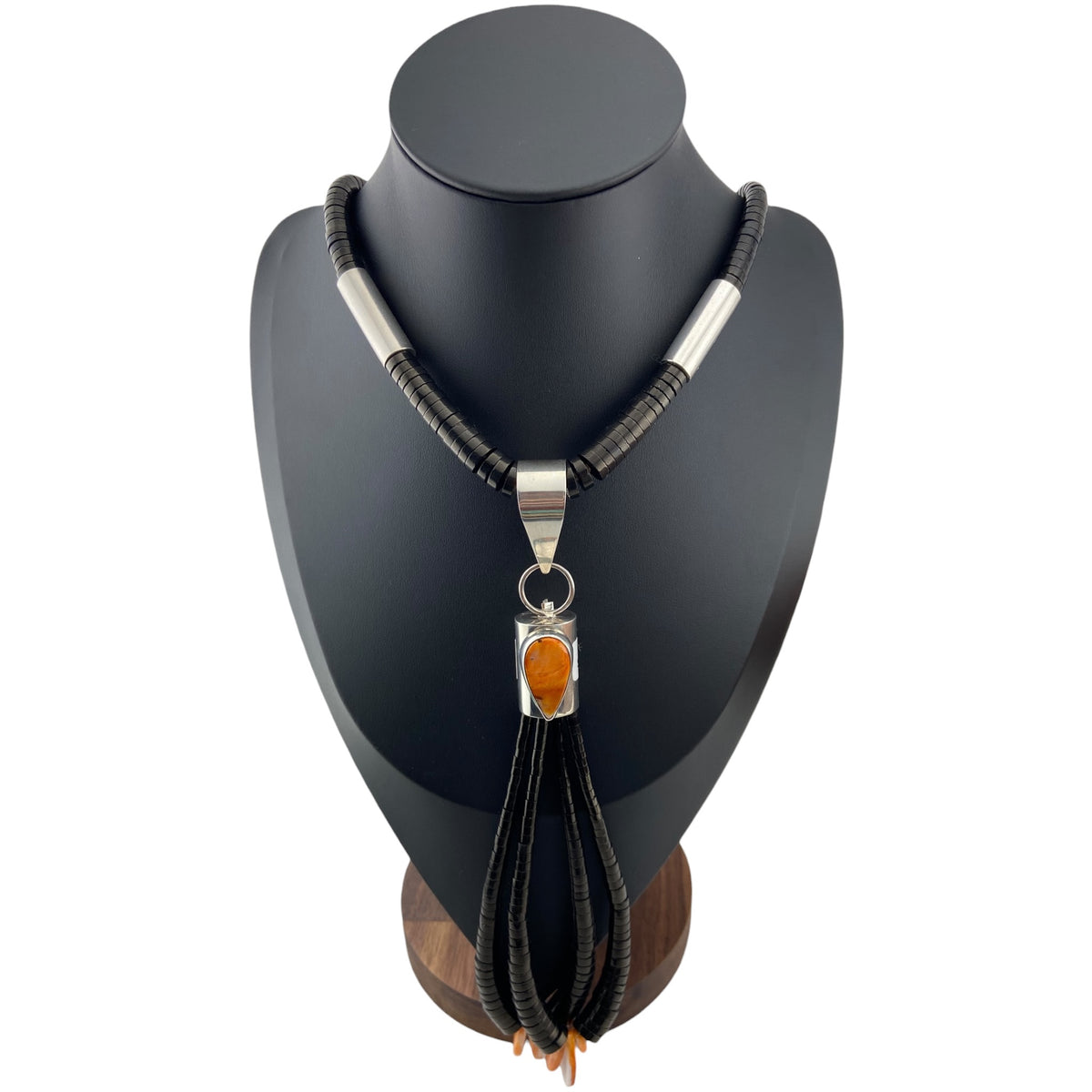 black jet, rodney coriz, spiny oyster shell. kewa, sterling silver