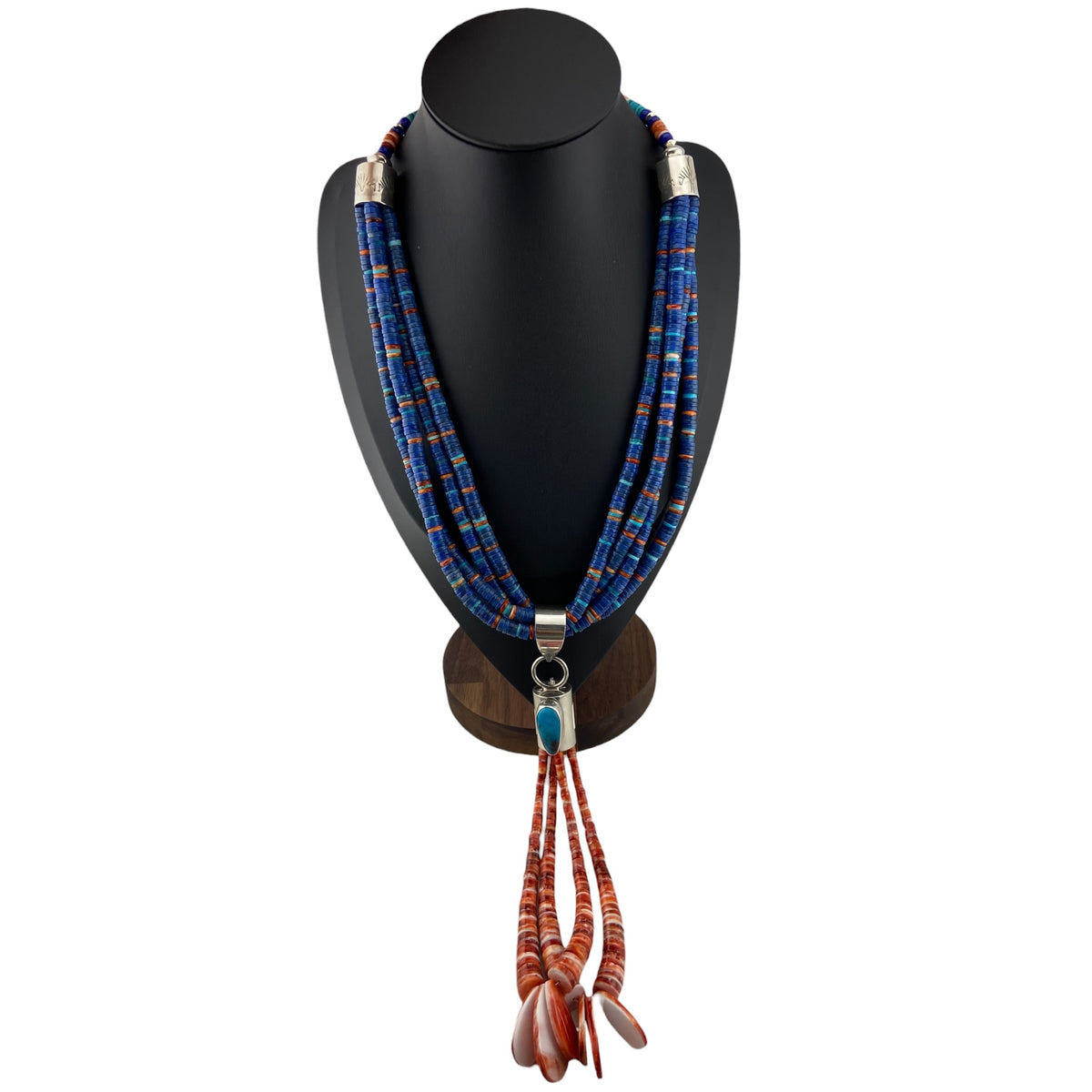 Rodney Coriz Santo Domingo 4 Strand Lapis Multi Stone W/Turquoise Pendant and Spiny Oyster Jaclas
