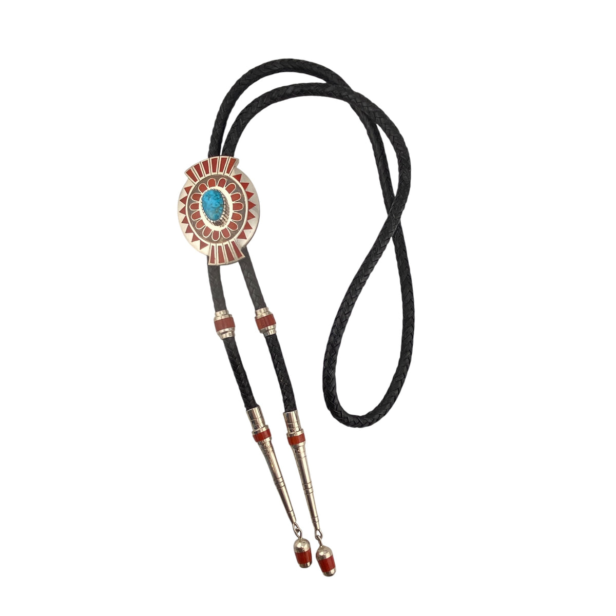 Michael Perry Navajo Candelaria Turquoise and Coral Bolo Tie