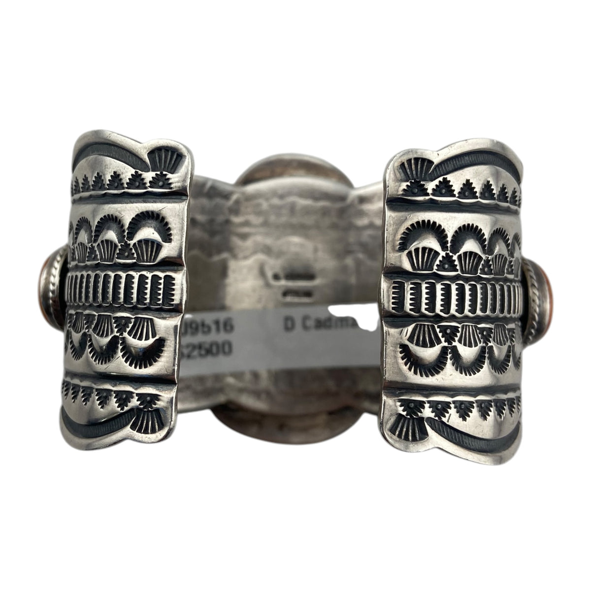 Darrell Cadman Large Gaspite and Spiny Oyster Sterling Silver Stamped Navajo Bracelet