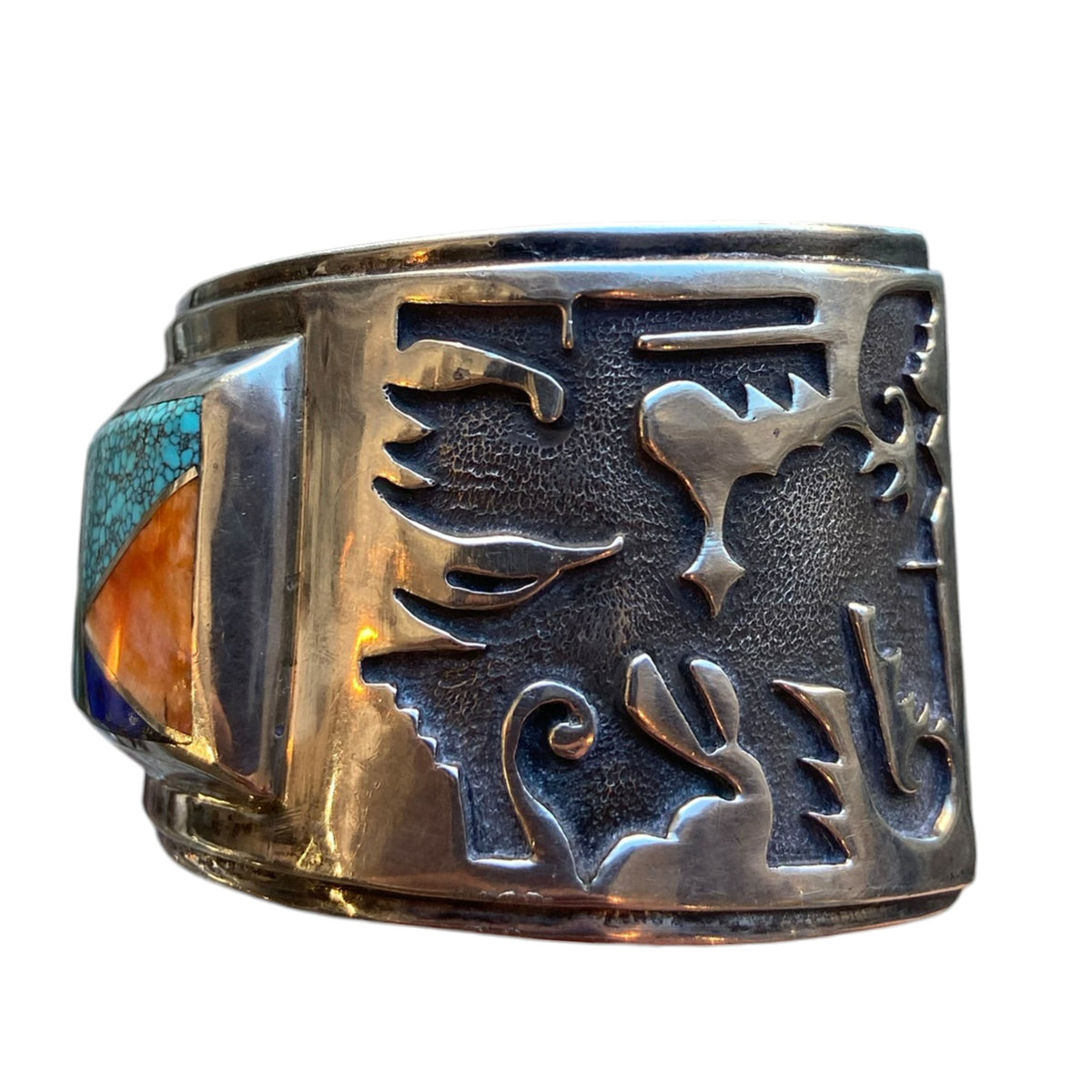 Frank Carillo "FC Laguna" Multi Stone Boulder Opal, Turquoise, Malachite, Coral, Lapis, MOP, Onyx Inlay Bracelet w/Overlay Design
