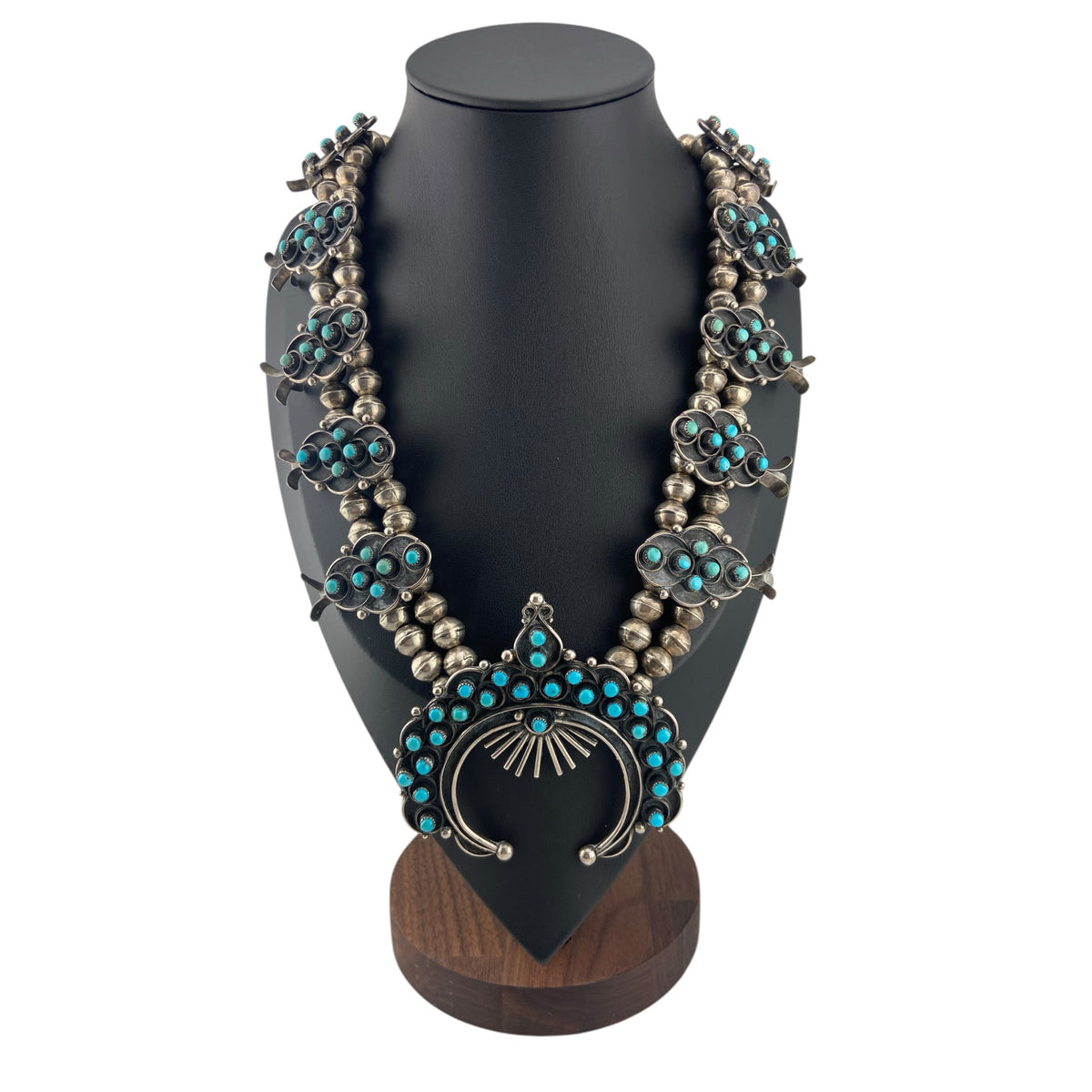 snake eye, navajo pearls, squash blossom, turquoise, vintage