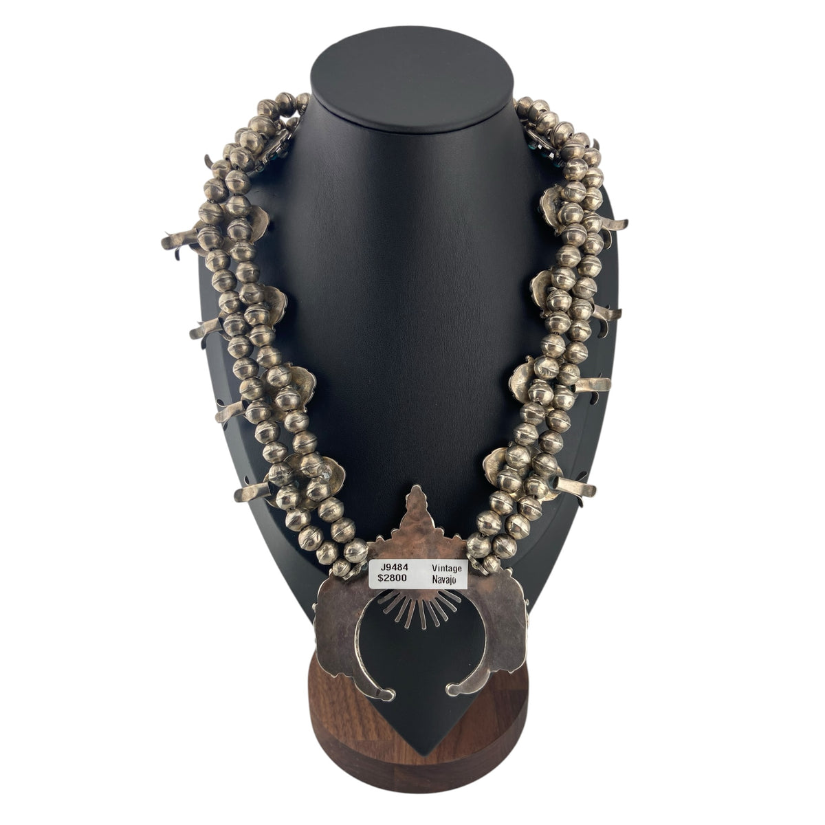 Vintage Navajo Squash Blossom w/Snake Eye Turquoise Cabachons circa 1970