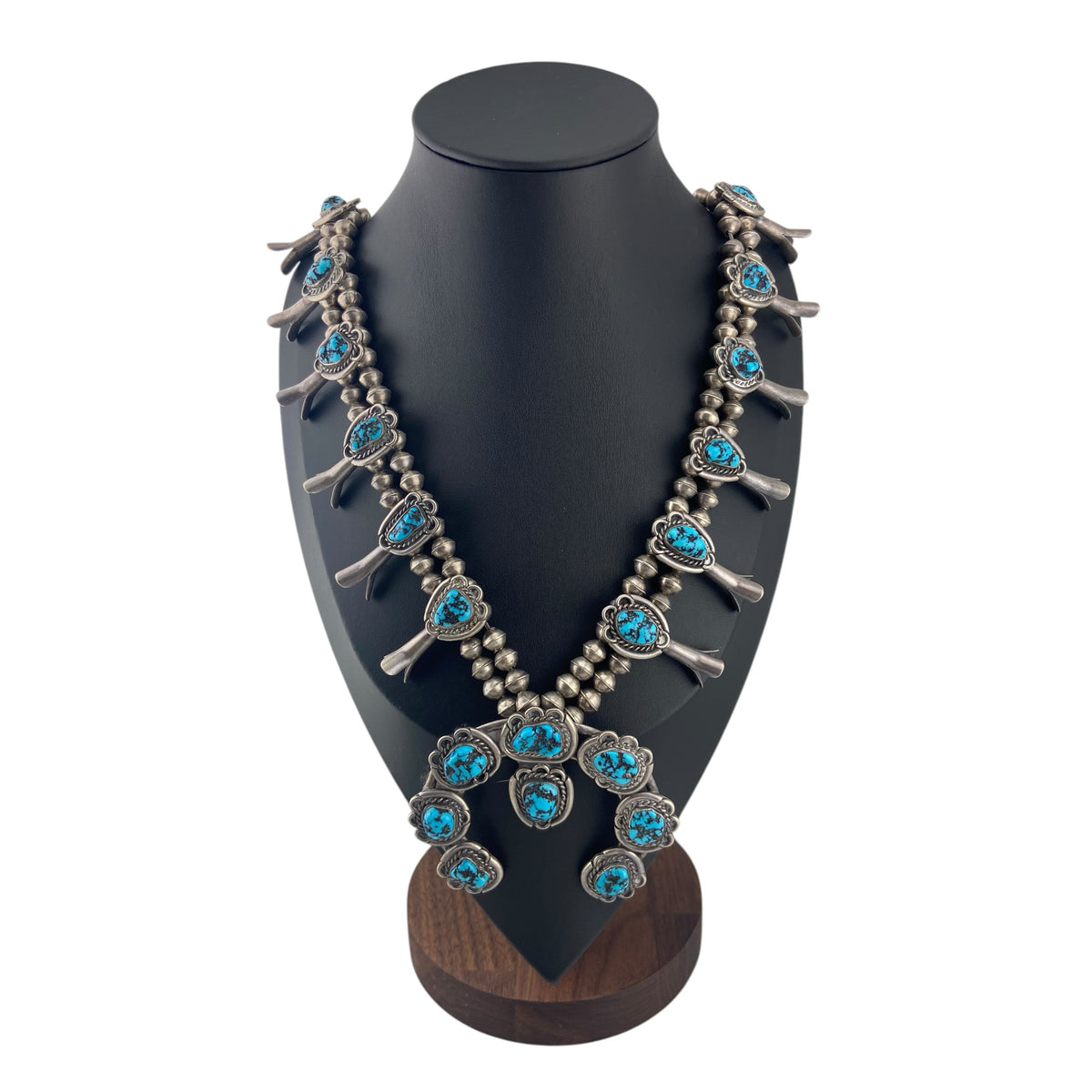 sterling silver, turquoise, vintage, navajo, squash blossom