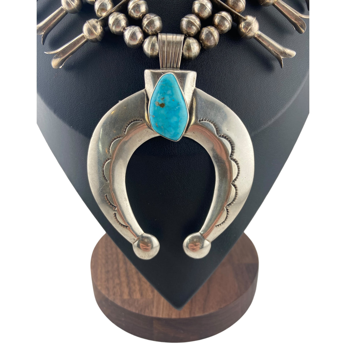 Silver Squash Blossom with Single Turquoise Naja