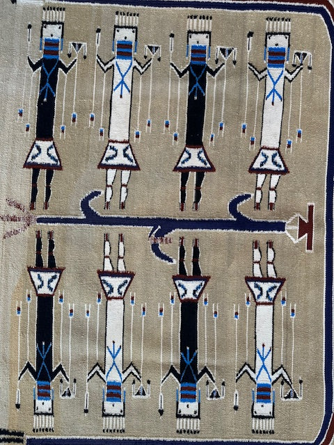 Vintage Double Row Yei Sand Painting Navajo Weaving 46.5" x 35"