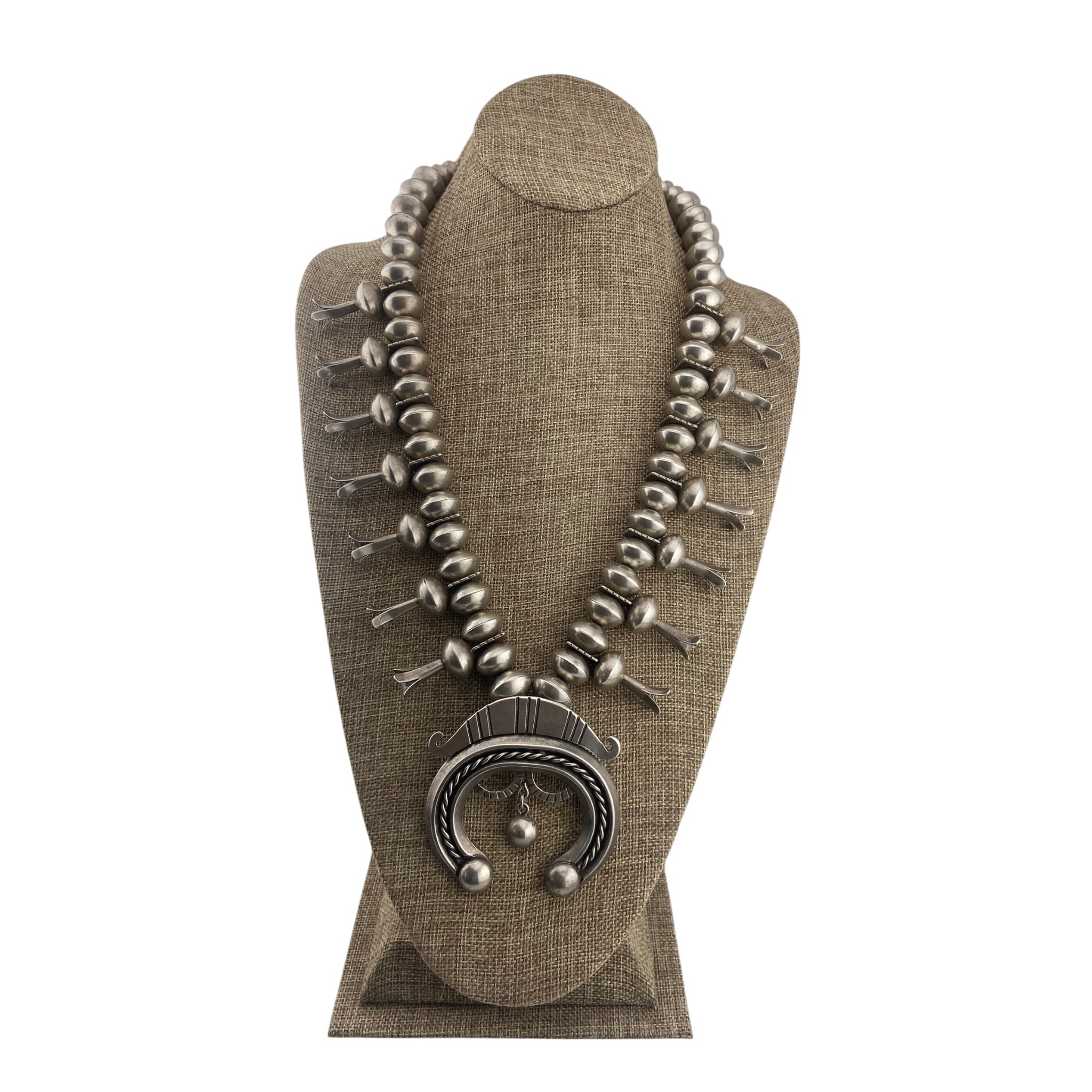 sterling silver, squash blossom, navajo pearls