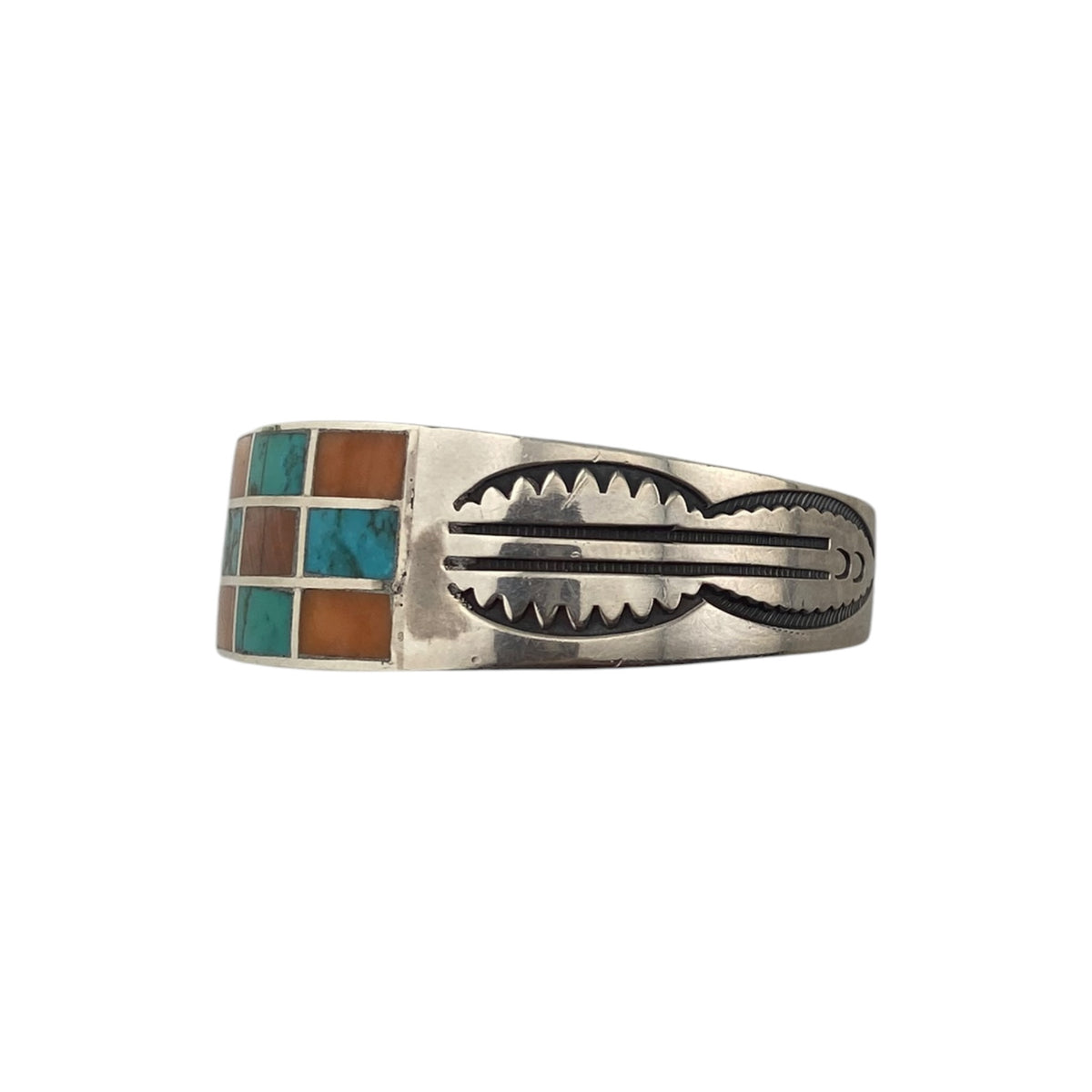 Vintage 1950's Zuni Channel Inlay Turq & Spiny Oyster Bracelet