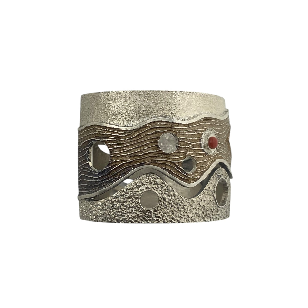Ric Charlie Navajo Flow of Time Time Tufa Cast Bracelet w/Bisbee, Sugilite, Meditteranean Coral & Lapis