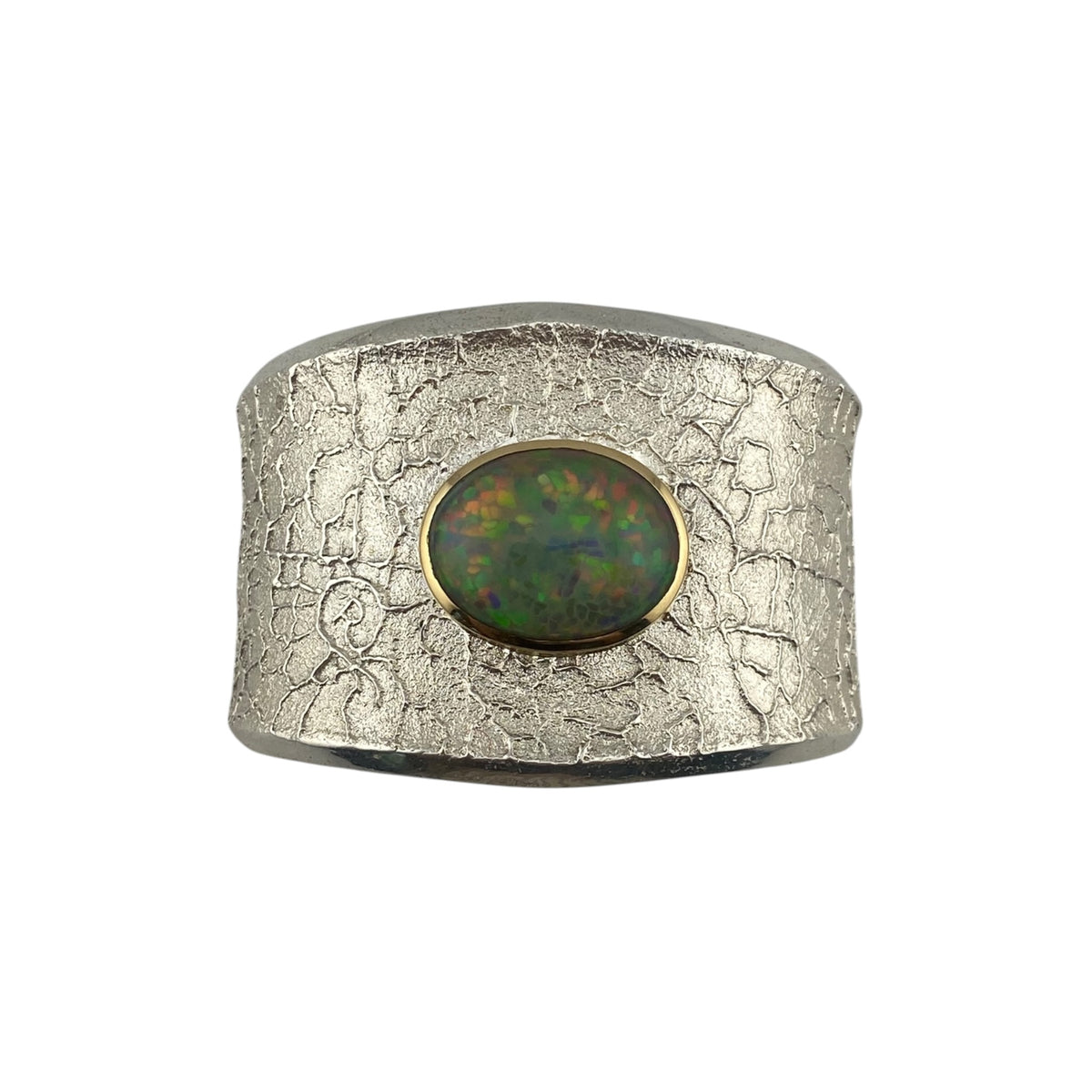 Ric Charlie Navajo Tufa Cast Honeycomb Bracelet w/Ethopian Opal & 14kt Bezel