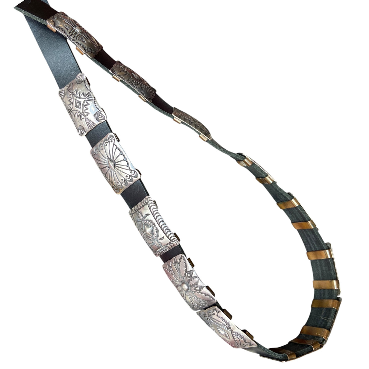 Vincent J Platero Navajo Rectangular Sterling Silver Stamped Concho Belt