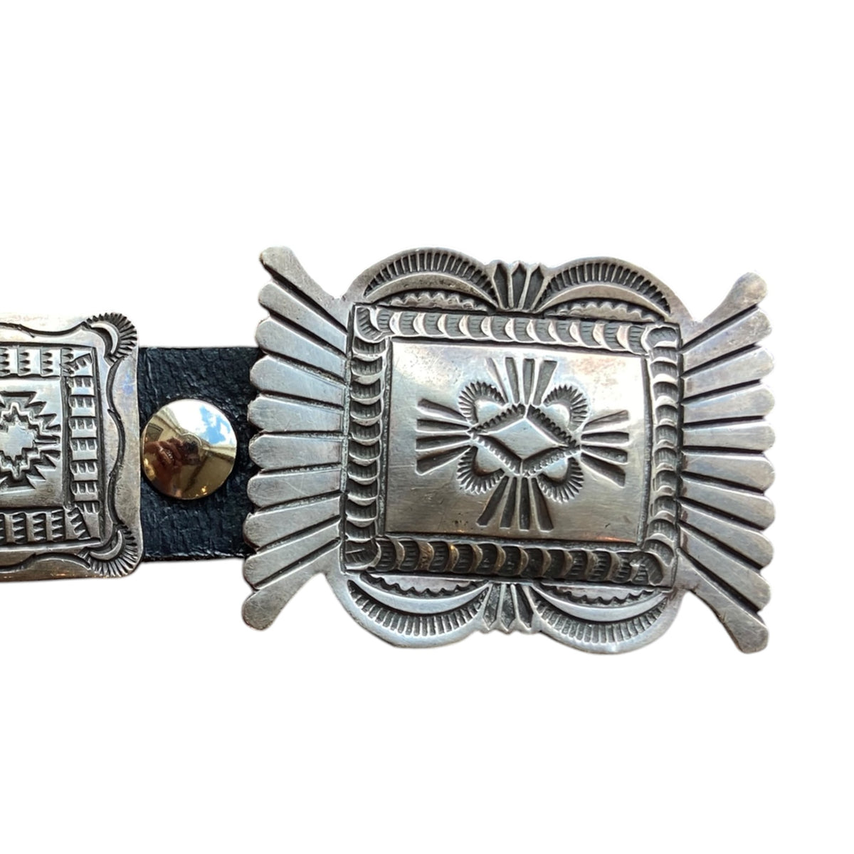 Vincent J Platero Navajo Rectangular Sterling Silver Stamped Concho Belt