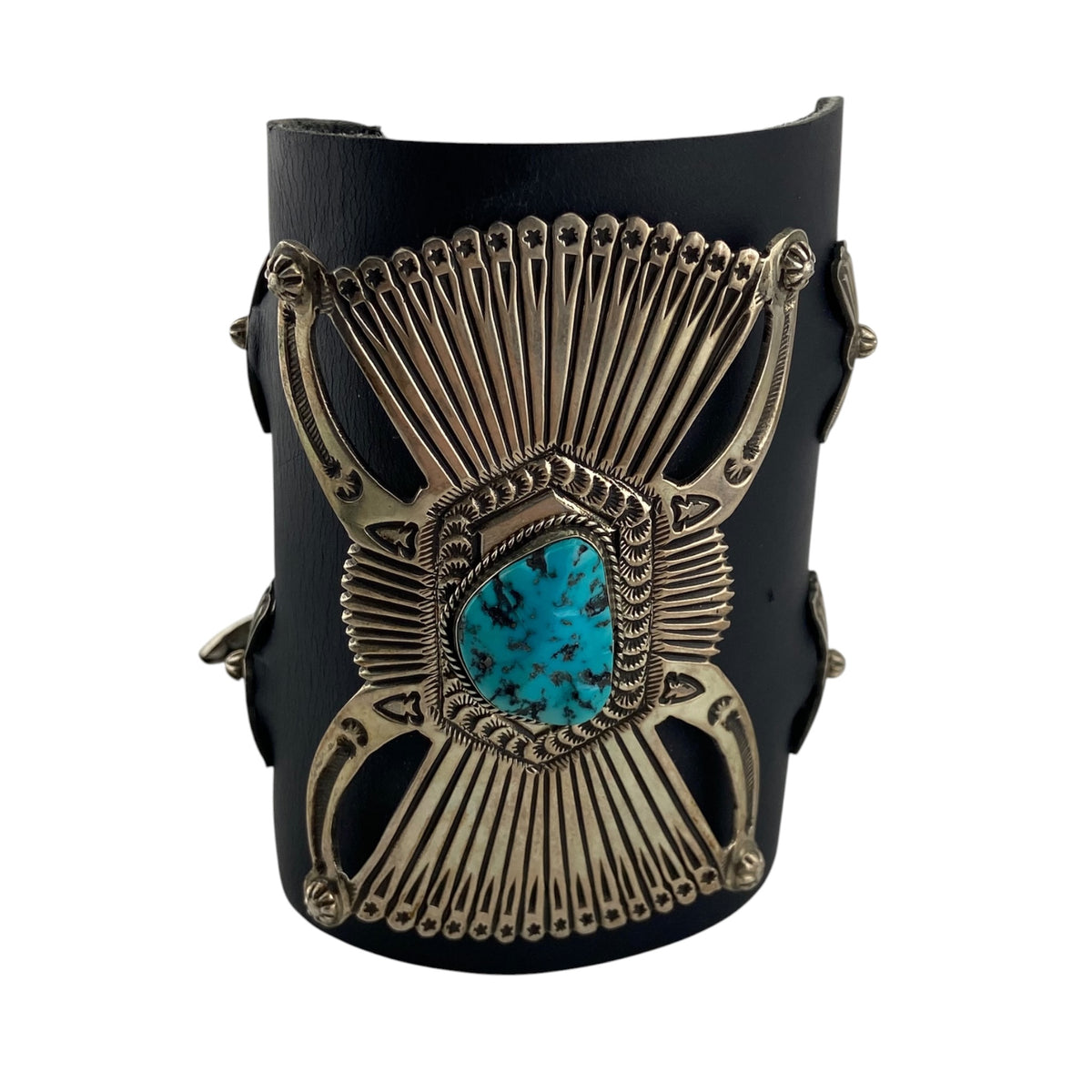 leather ketoh, sterling silver, turquoise, navajo, bow guard