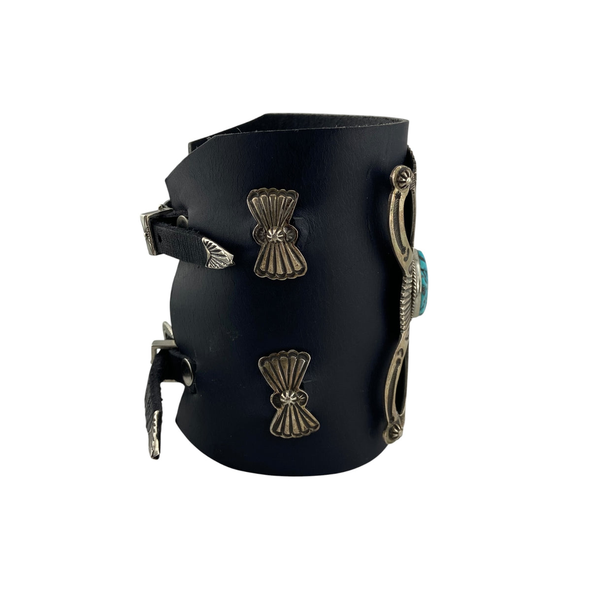 Freddie Maloney Large Navajo Ketoh Cuff w/Stamped Sterling Silver & Turquoise Cabachon