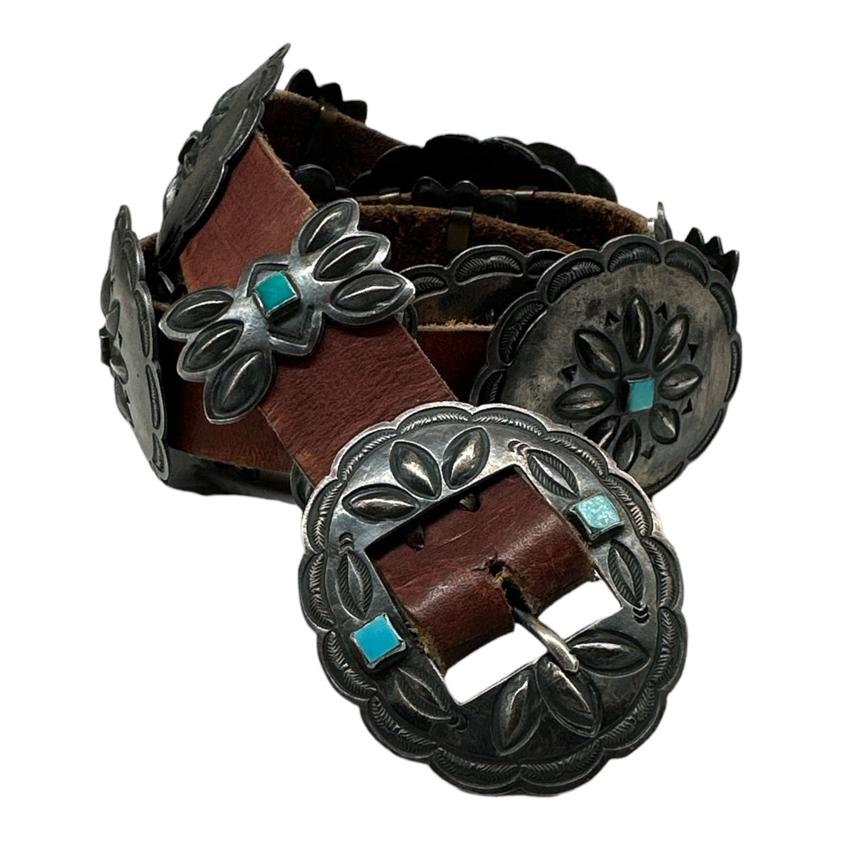 Vintage Navajo Silver and Turquoise Concho Belt display picture 3
