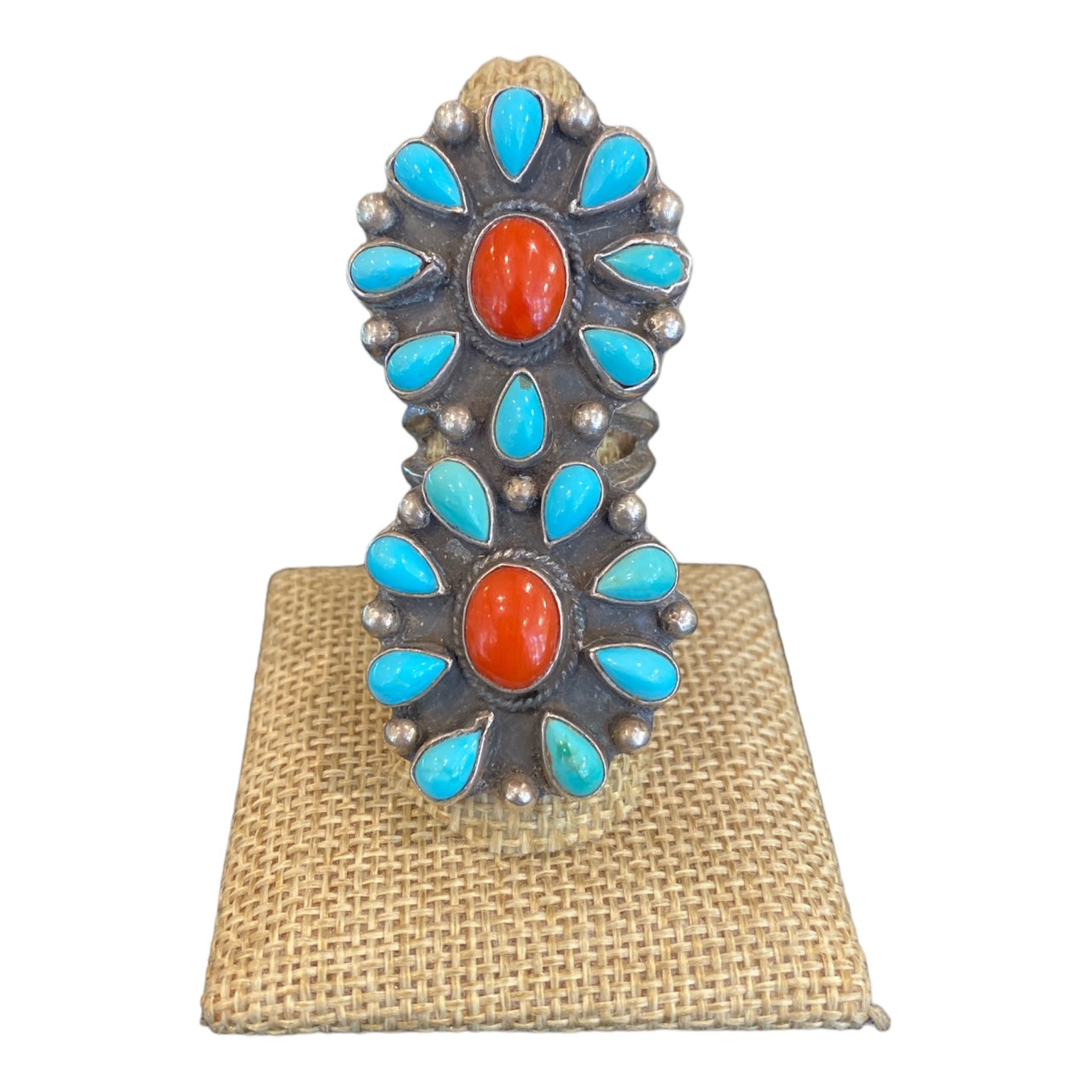 Zuni jewelry, turquoise, coral jewelry, vintage jewelry, native american ring, telluride
