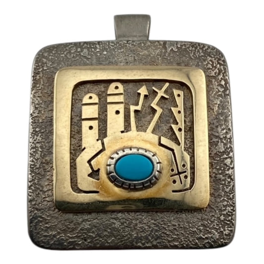 pendant, 14 karat gold, native american jewelry, jewelry store telluride, turquoise, sterling silver, hopi jewelry, Phillip Sekaquaptewa jewelry