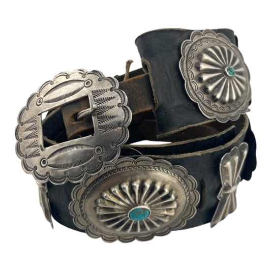 navajo concho belt, sterling silver, leather, native american belt, jewelry store telluride, turquoise, antique jewelry for sale, navajo jewelry for sale