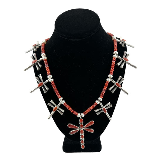 Gary Custer Tufa Cast Dragonfly Sterling Silver and Spiny Oyster Necklace, Bracelet and Ring, navajo jewelry for sale, sterling silver jewelry, spiny oyster jewelry, telluride jewelry store, telluride gallery, telluride gift shop