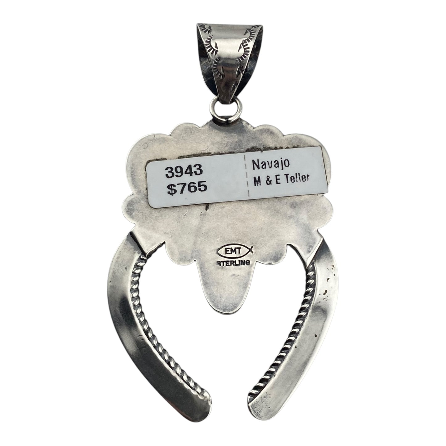 Mary and Everett Teller Large 4 Turquoise Naja Navajo Pendant