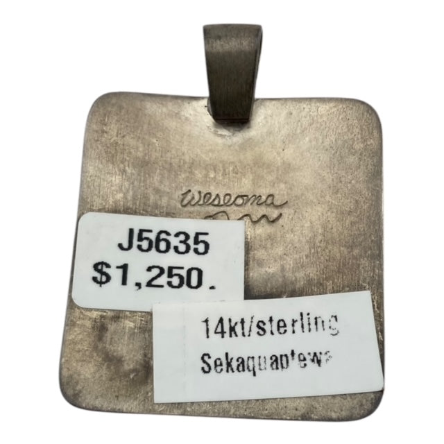 Phillip Sekaquaptewa Hopi 14kt Gold and Sterling Silver with Turquoise Pendant