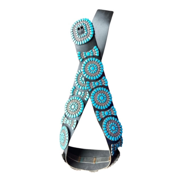 Large Turquoise Cluster Navajo Concho Belt