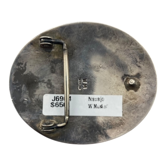 Navajo Wilbert Muskett Navajo Buckle With Turquoise Center