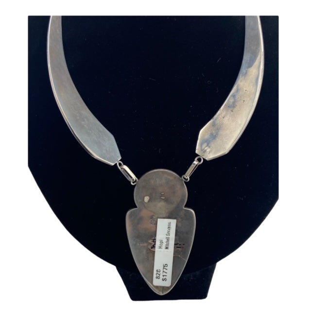 Hopi Overlay Choker Necklace - Kings Manassa Turquoise - Mitchell Sockyma