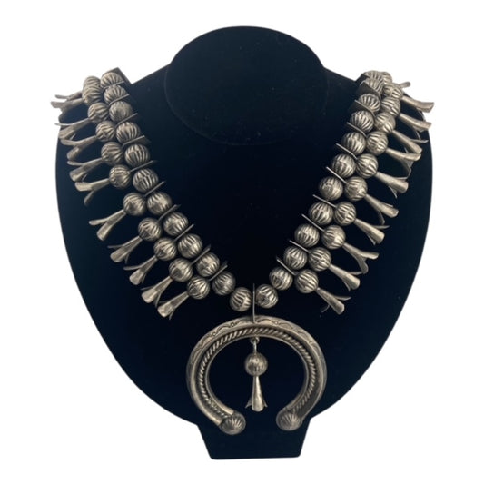 Vintage 1960's Navajo Squash Blossom, navajo necklace, navajo jewelry, native american jewelry, squash blossom, navajo pearls, telluride jewelry store