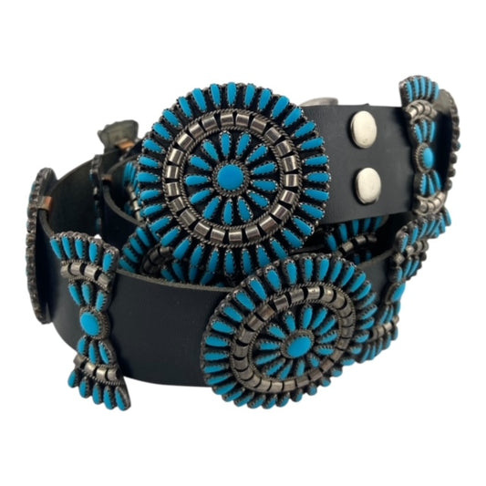 Turquoise, leather belt. vintage zuni, telluride jewelry store, zuni jewelry for sale