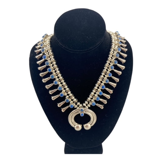 Joelias Draper Lapis Navajo Squash Blossom Necklace, navajo jewelry for sale, squash blossom necklace for sale, lapis jewelry, telluride jewelry store, telluride gallery