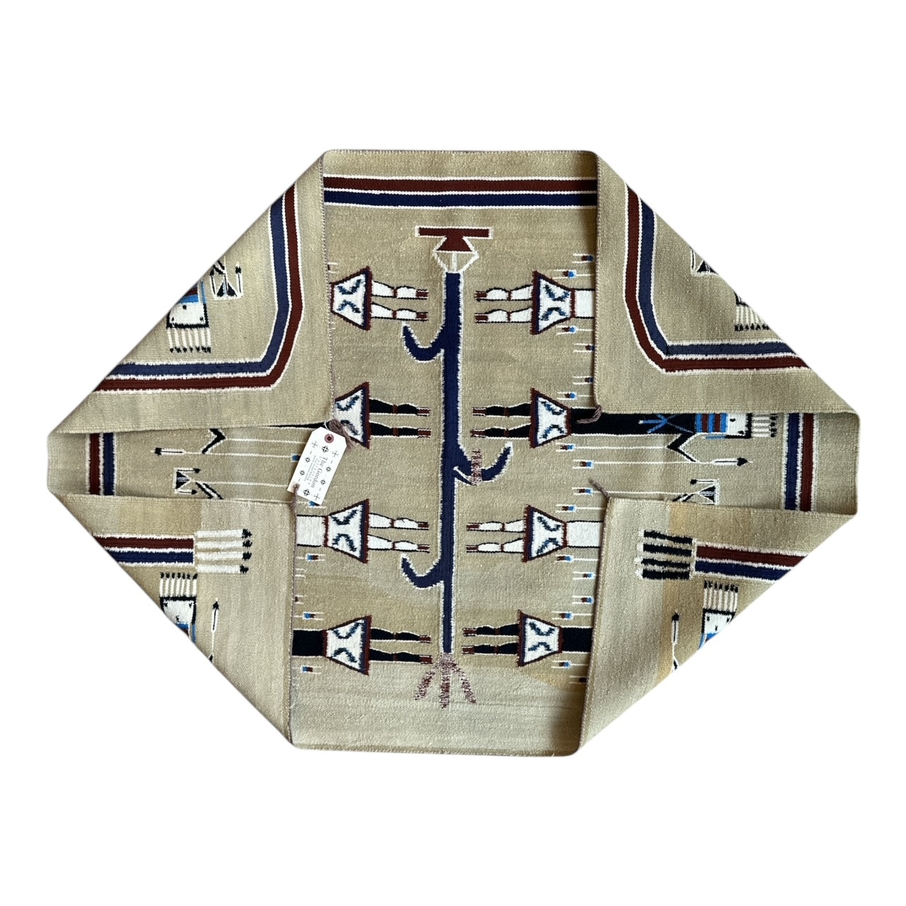Vintage Double Row Yei Sand Painting Navajo Weaving 46.5" x 35"