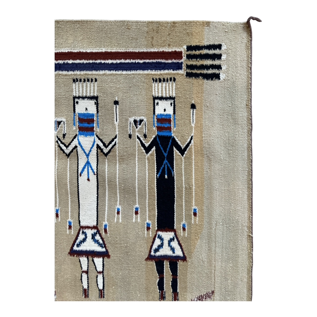 Vintage Double Row Yei Sand Painting Navajo Weaving 46.5" x 35"