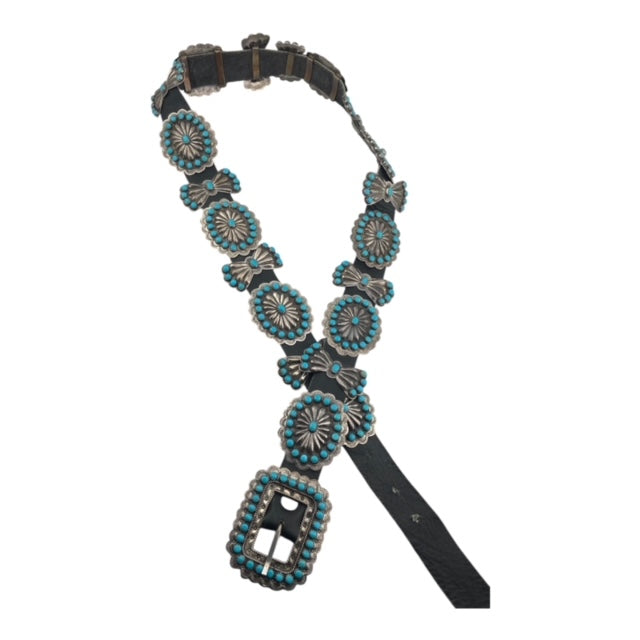 Vintage circa 1970's Victor Moses Begay Sleeping Beauty Turquoise Concho Belt