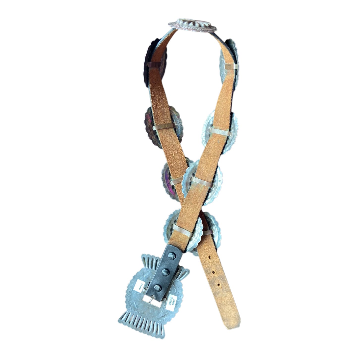 Antique (c.1940) Silver Concho Belt w/highly Stamped Buckle