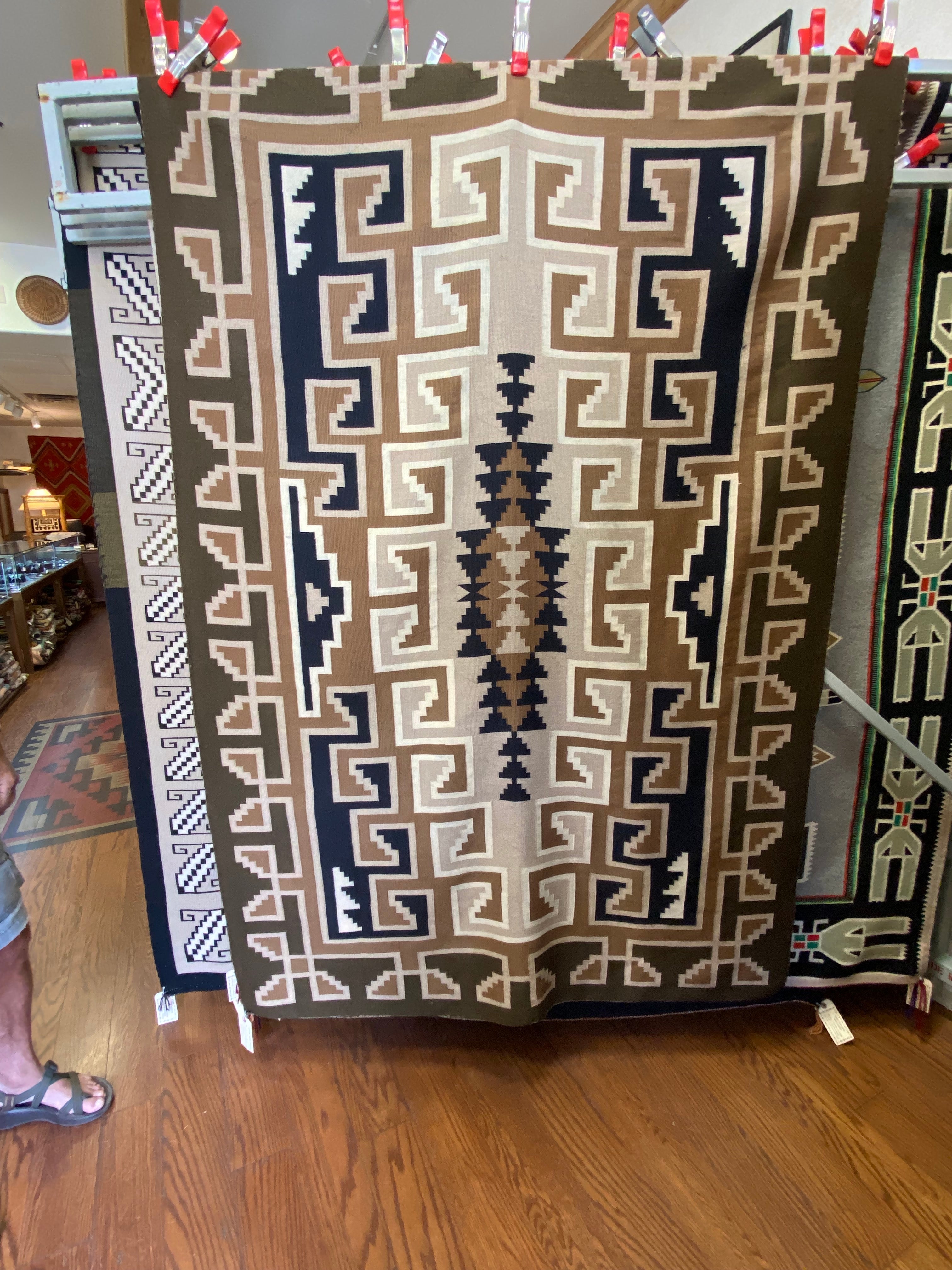 Two Grey Hills Navajo weaving, navajo rug for sale, authentic navajo weaving, telluride furnishings, telluride art gallery