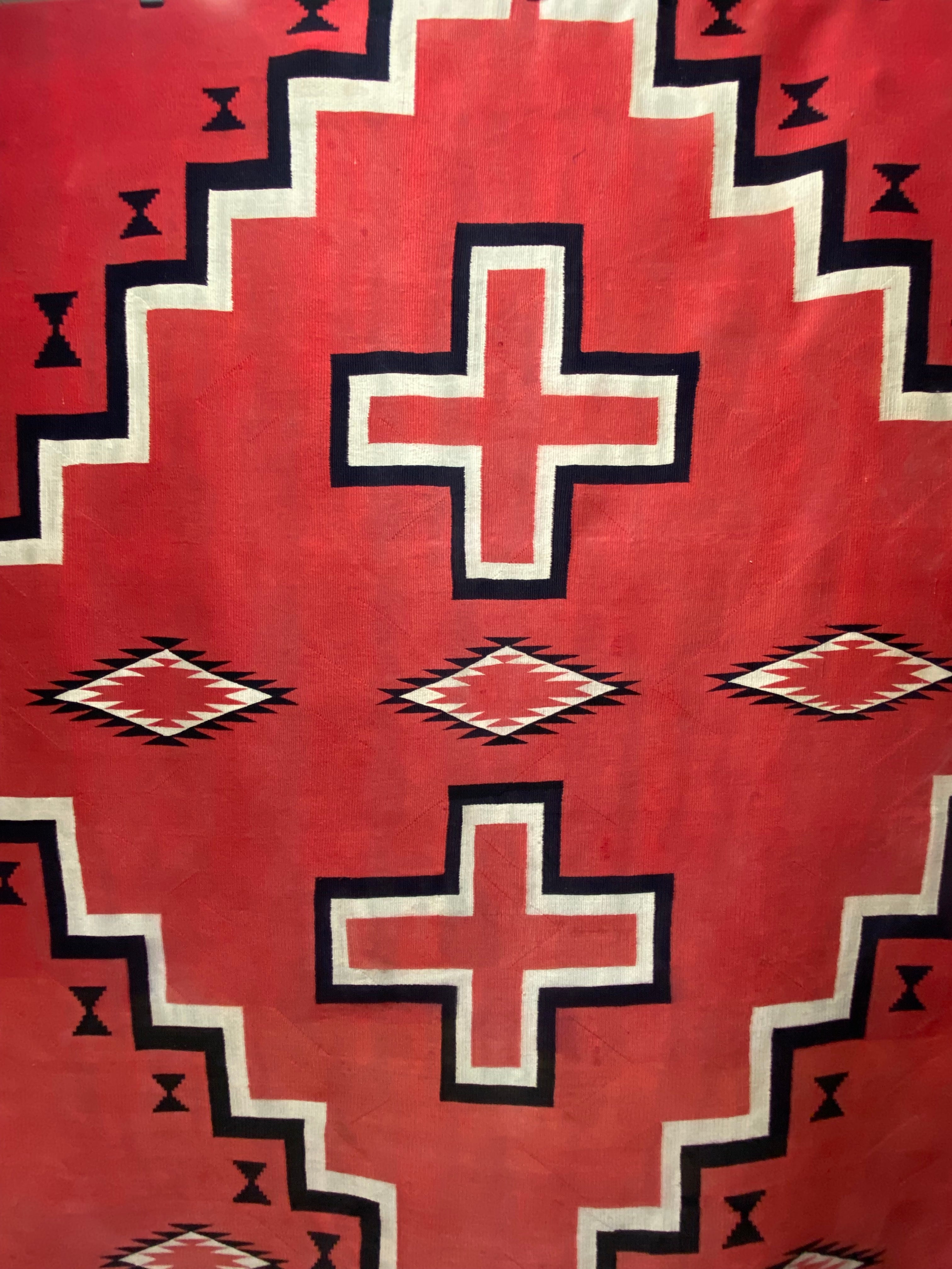 Antique Hubbell Double Diamond Red Germantown Navajo Weaving, navajo rug for sale, authentic navajo weaving, telluride furnishings, telluride art gallery