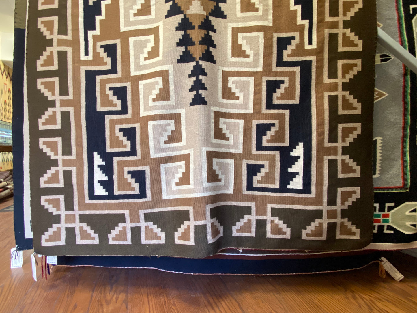Two Grey Hills Navajo weaving, navajo rug for sale, authentic navajo weaving, telluride furnishings, telluride art gallery