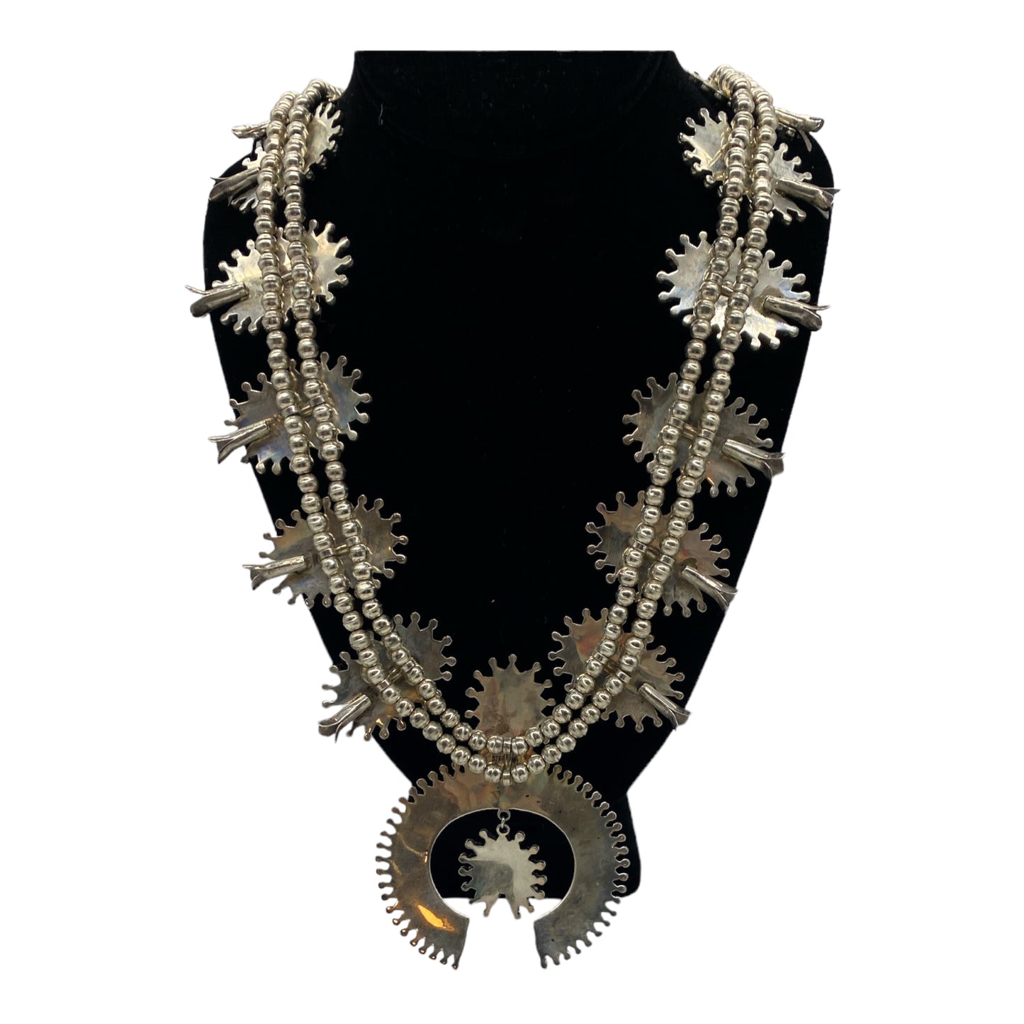 Vintage Zuni Needlepoint Squash Blossom and Earring Set