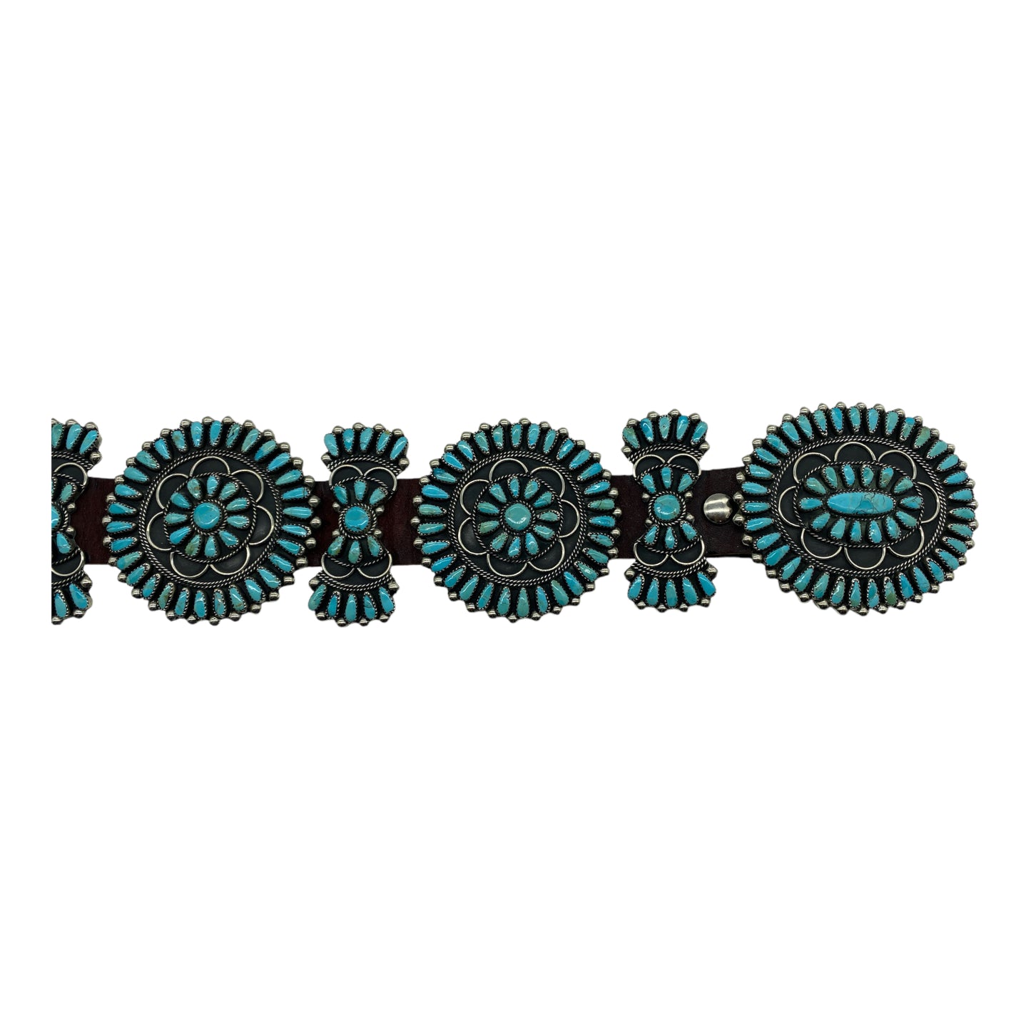 Navajo Turquoise and Silver Cluster Concho Belt