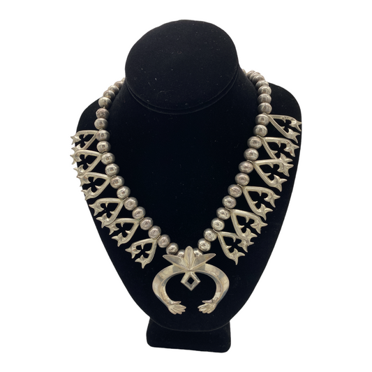 Vintage Navajo Tufa Cast "Heart" Squash Blossom Necklace