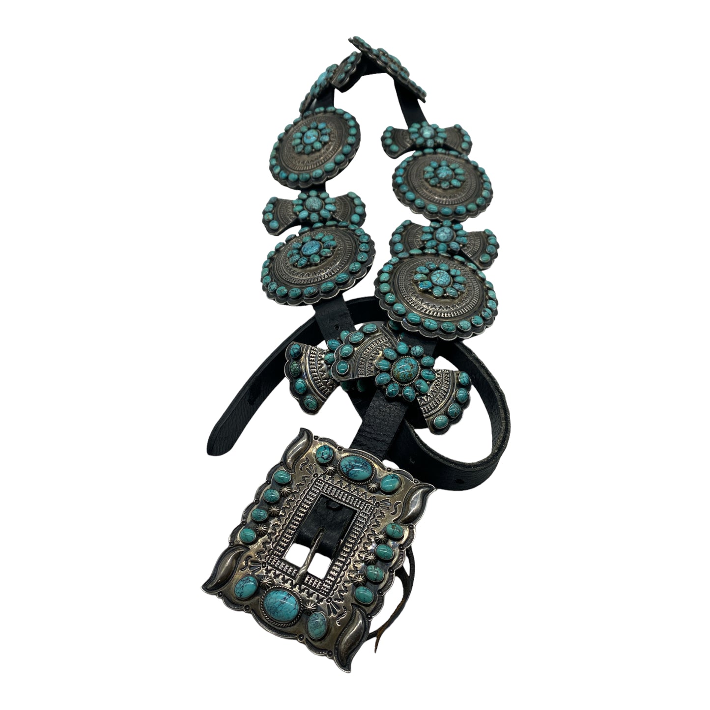 Andy Cadman Navajo Turquoise and Silver Concho Belt