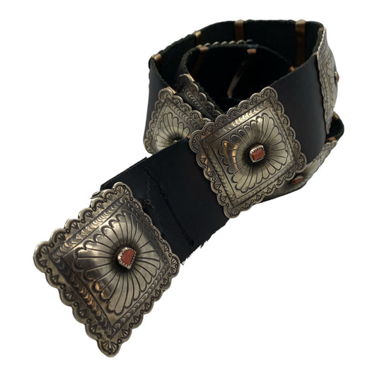 Navajo Silver and Coral Concho Belt