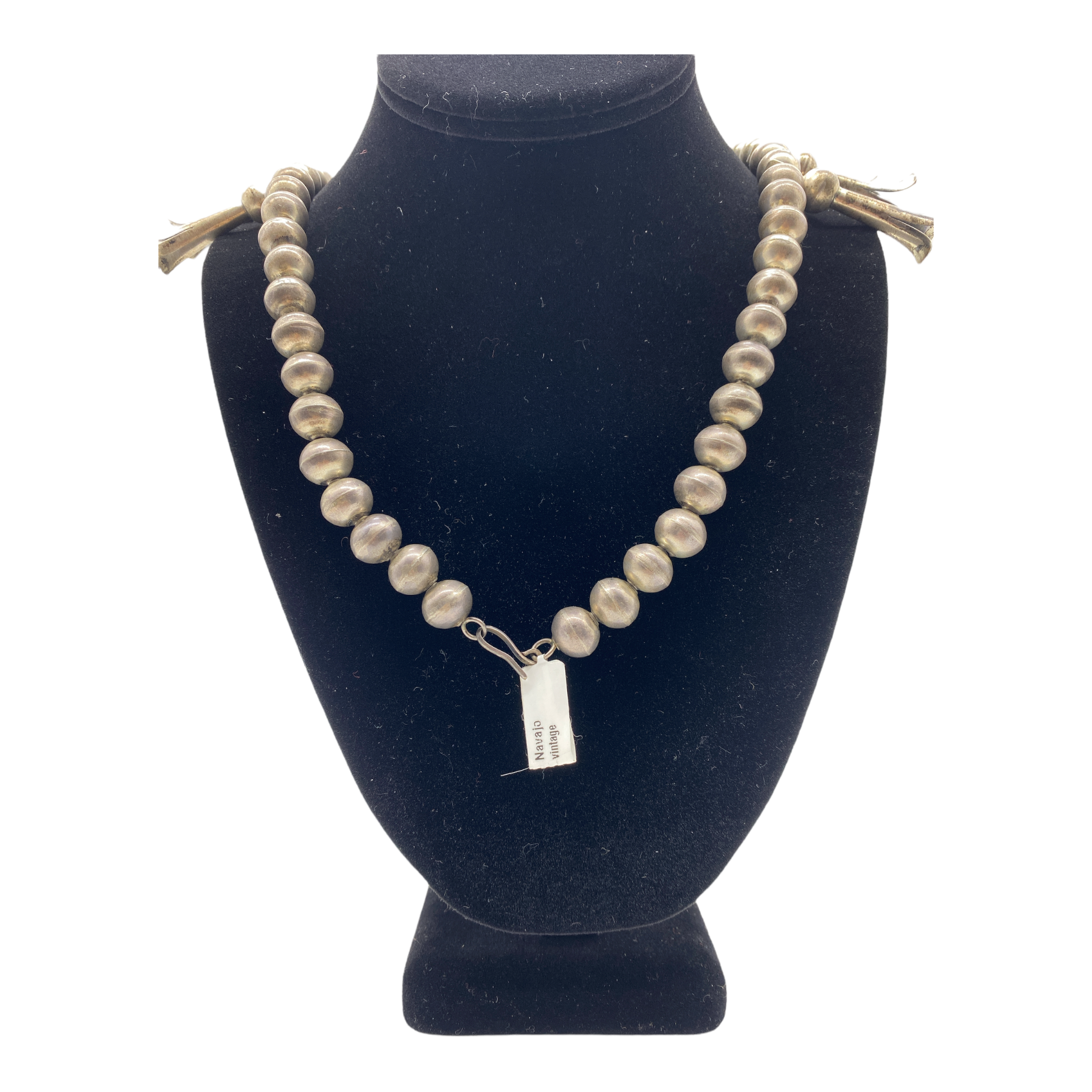 Vintage Navajo Tufa Cast "Heart" Squash Blossom Necklace