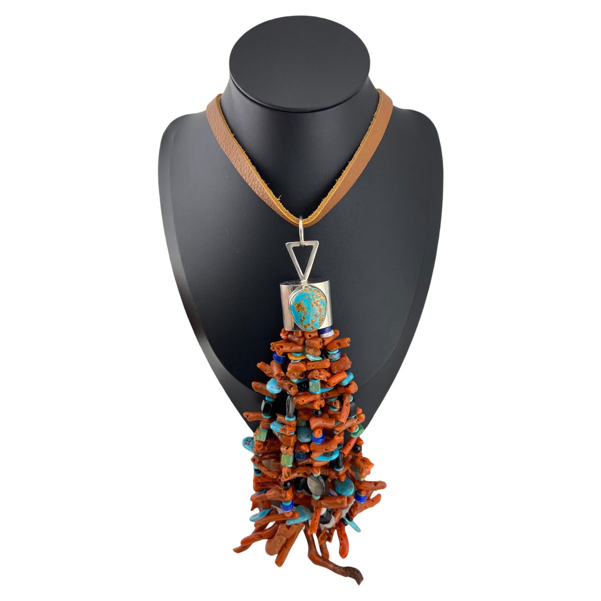 rodney coriz, coral, leather, turquoise, kewa