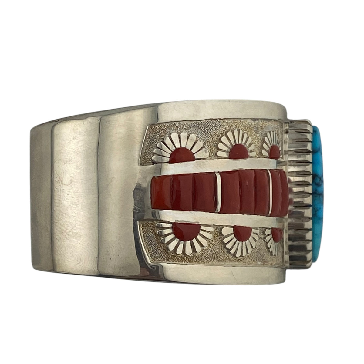 Michael Perry Navajo Kingman & Coral Tufa Cast Inlay Bracelet
