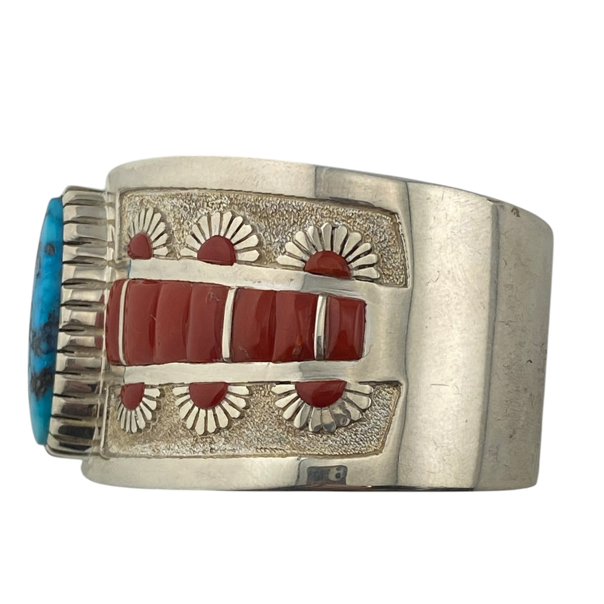 Michael Perry Navajo Kingman & Coral Tufa Cast Inlay Bracelet