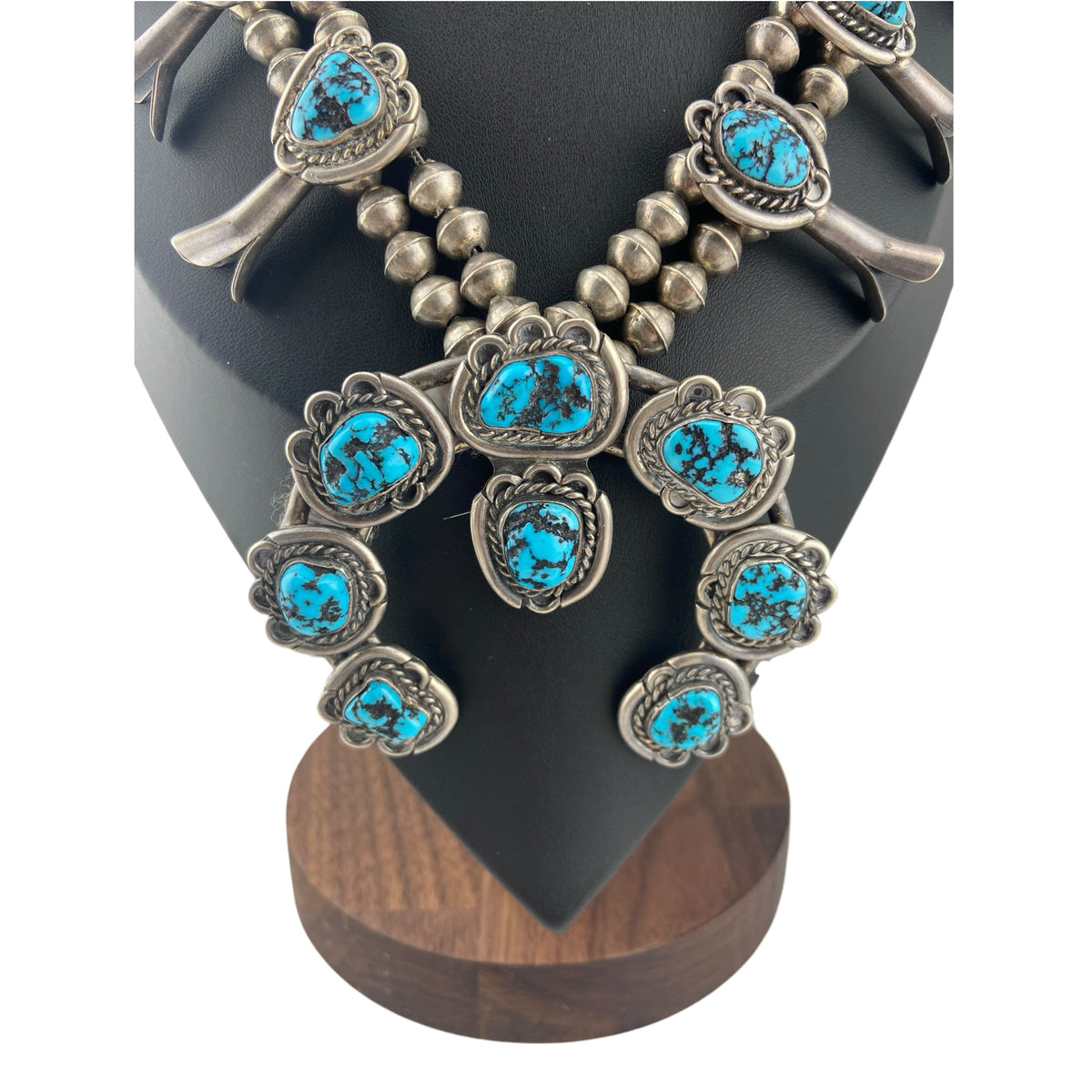 Vintage Gem Grade Turquoise Navajo Squash Blossom Necklace