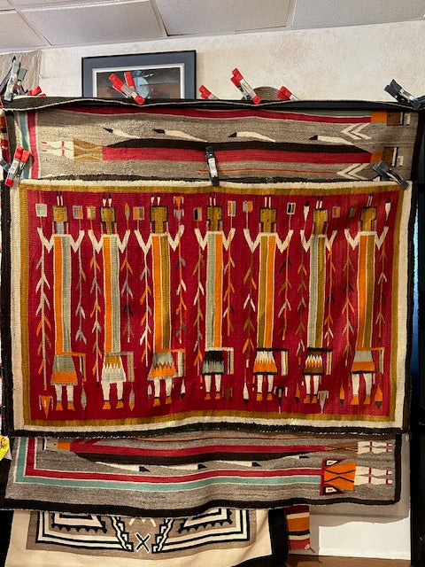 Vintage Red Yei Navajo Weaving, Authentic Navajo Rugs for sale, Telluride gallery, telluride gift shop, Native american art gallery, Telluride