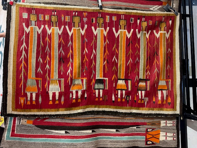 Vintage Red Yei Navajo Weaving, Authentic Navajo Rugs for sale, Telluride gallery, telluride gift shop, Native american art gallery, Telluride